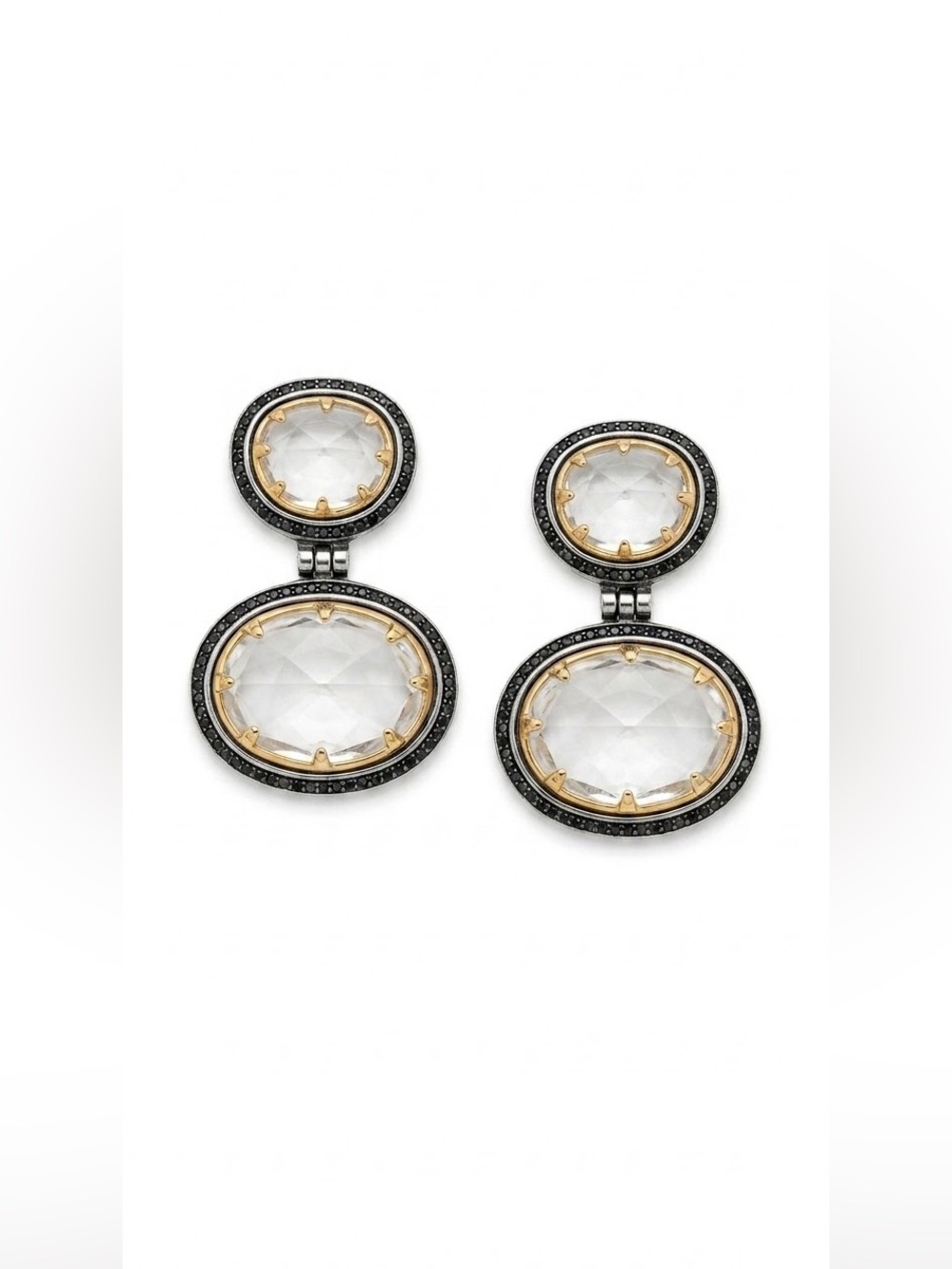 ZARA Two-Tone Gemstone Oval Dangle Drop Earrings Vintage Glam